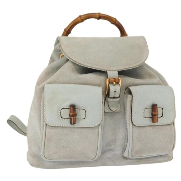 GUCCI Bamboo Backpack Suede Light Blue Gold 003 2058 0016 Auth 151681 main image 15